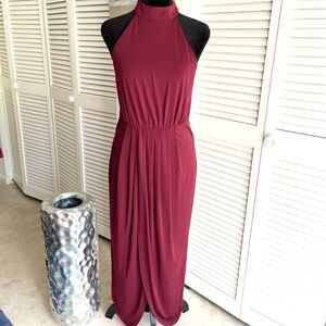 Elegant Burgundy Halter Drape Maxi Dress by Venus